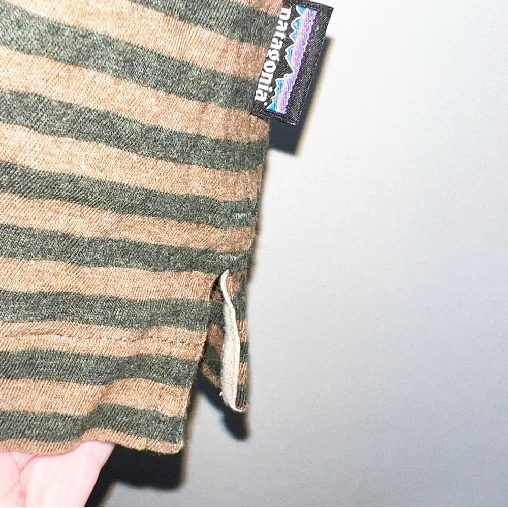 Patagonia Men Brown &‎ Green Stripe Polo Shirt